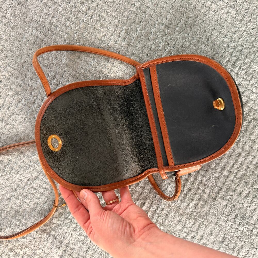 Coach Vintage Mini Half Moon Crossbody Spectator Bag Black W Brown Trim Leather - Picture 6 of 10